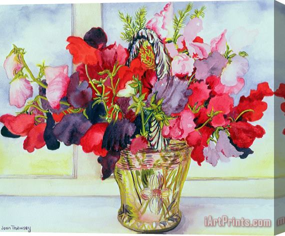Joan Thewsey Sweet Peas In A Vase Stretched Canvas Print / Canvas Art