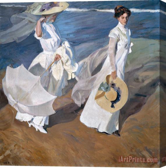 Joaquin Sorolla y Bastida Strolling along the Seashore Stretched Canvas Print / Canvas Art
