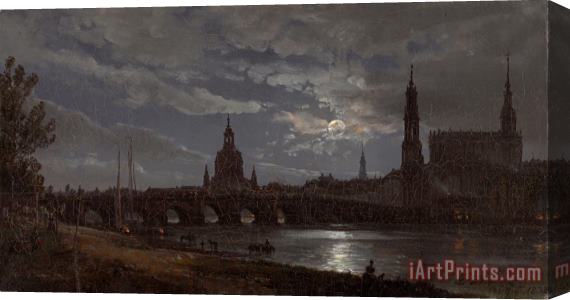 Johan Christian Dahl View of Dresden by Moonlight 2 Stretched Canvas Painting / Canvas Art