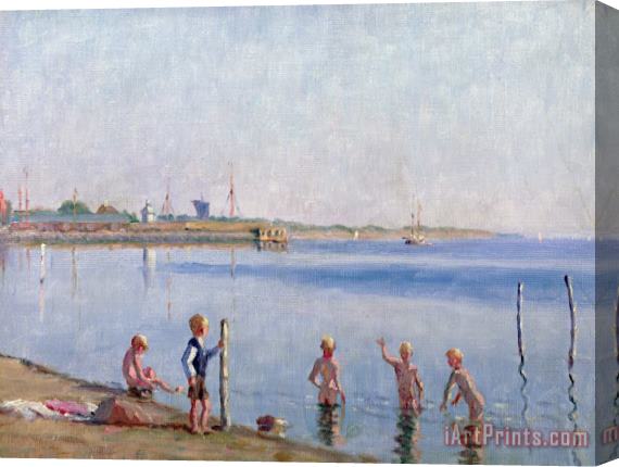 Johan Rohde Boys at Water's Edge Stretched Canvas Print / Canvas Art