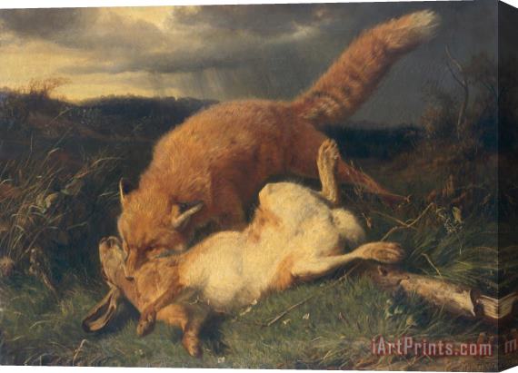 Johann Baptist Hofner Fox and Hare Stretched Canvas Painting / Canvas Art