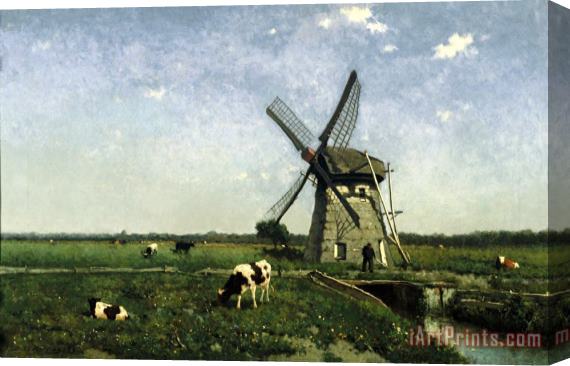 Johannes Hendrik Weissenbruch Landscape with Windmill Near Schiedam Stretched Canvas Painting / Canvas Art
