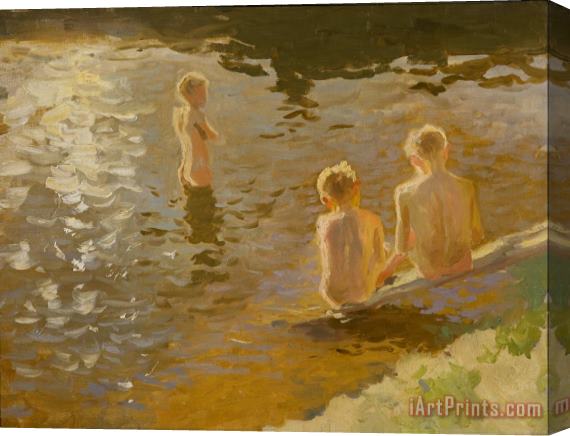 Johans Valters Boys Bathing Stretched Canvas Painting / Canvas Art