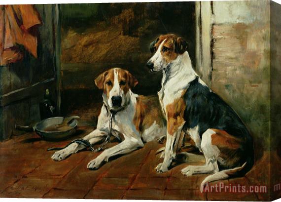 John Emms Hounds in a Stable Interior Stretched Canvas Painting / Canvas Art