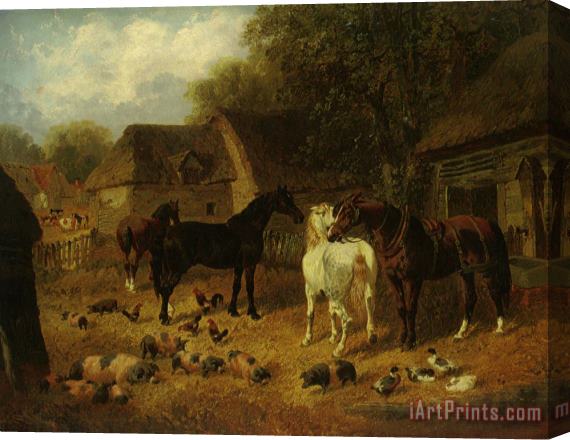 John Frederick Herring Jnr Horses Pigs And Ducks Outside a Stable Stretched Canvas Print / Canvas Art