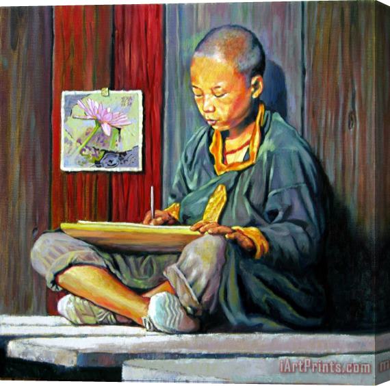 John Lautermilch Boy Painting Lilies Stretched Canvas Painting / Canvas Art