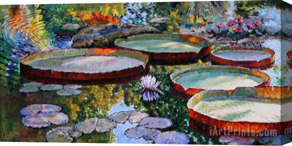 John Lautermilch Morning Sunlight on Fall Lily Pond Stretched Canvas Painting / Canvas Art