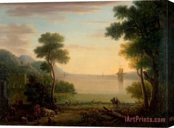 John Wootton Classical Landscape with Figures And Animals Sunset Stretched Canvas Painting / Canvas Art