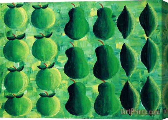 Julie Nicholls Apples Pears And Limes Stretched Canvas Print / Canvas Art