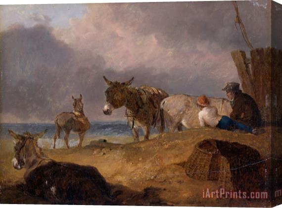 Julius Caesar Ibbetson Donkeys And Figures on a Beach Stretched Canvas Print / Canvas Art
