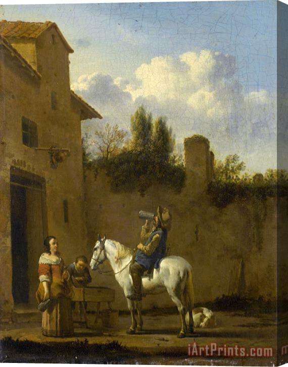 Karel Dujardin Mounted Trumpeter Taking a Drink Stretched Canvas Print / Canvas Art