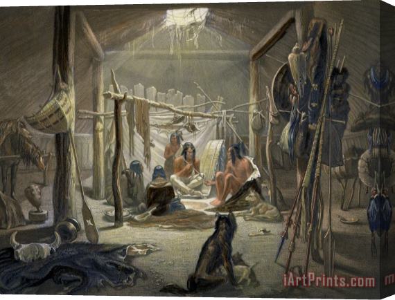 Karl Bodmer The Interior Of A Hut Of A Mandan Chief Stretched Canvas Print / Canvas Art