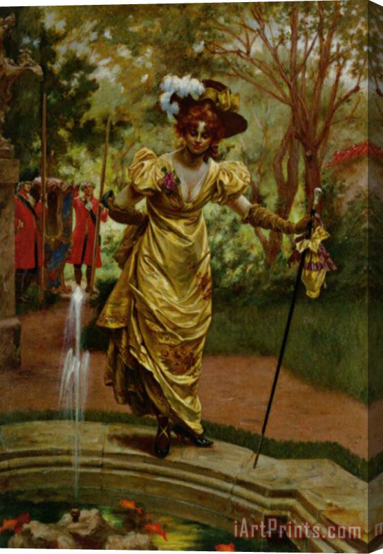 Karl Gampenrieder An Elegant Lady by a Goldfish Pond Stretched Canvas Painting / Canvas Art