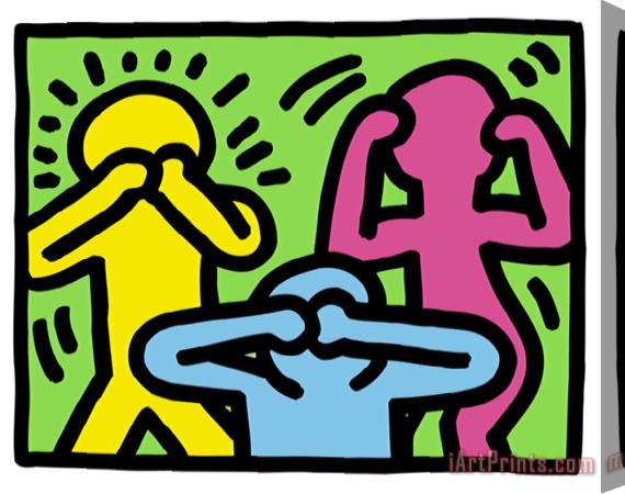 Keith Haring Pop Shop See No Evil Hear No Evil Speak No Evil Stretched Canvas Print / Canvas Art
