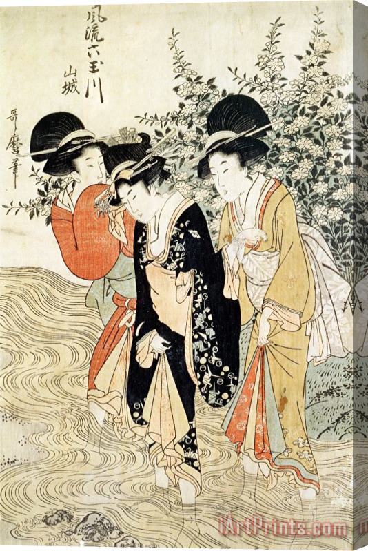 Kitagawa Utamaro Three girls paddling in a river Stretched Canvas Print / Canvas Art
