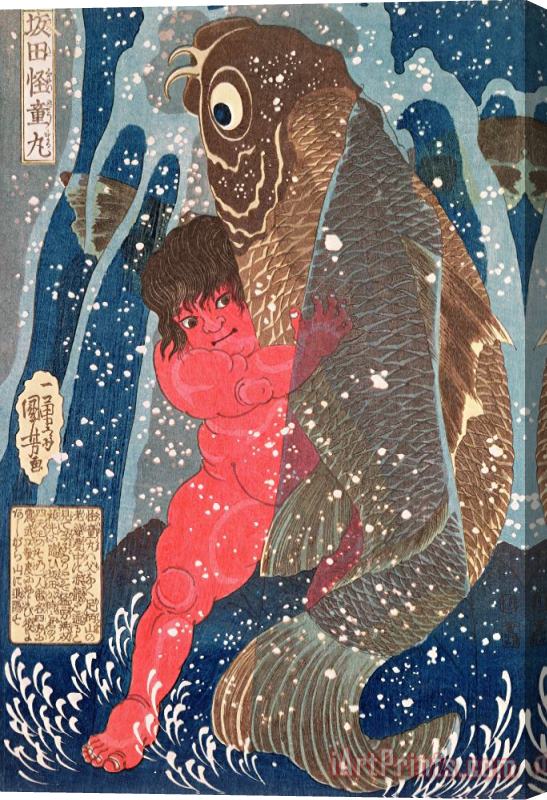 Kuniyoshi Kintoki Swims up the Waterfall Stretched Canvas Print / Canvas Art