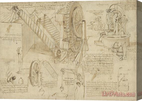 Leonardo da Vinci Machines To Lift Water Draw Water From Well And Bring It Into Houses From Atlantic Codex Stretched Canvas Print / Canvas Art