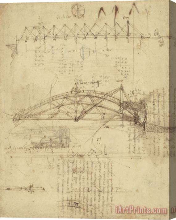 Leonardo da Vinci Three Kinds Of Movable Bridge Stretched Canvas Print / Canvas Art