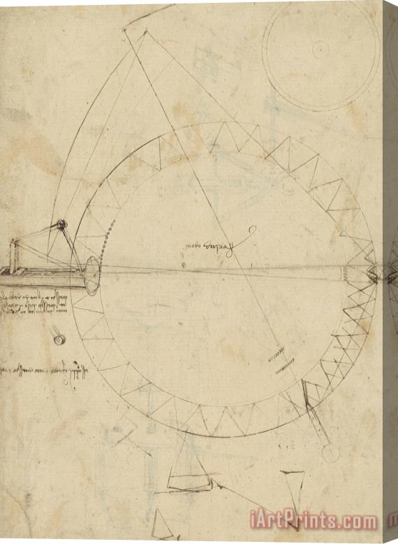 Leonardo da Vinci Wheel Sketch Of Drawing In Folio 956 Stretched Canvas Painting / Canvas Art
