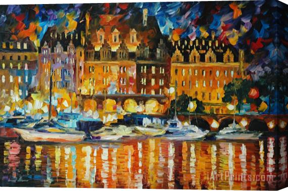 Leonid Afremov Castle By The River Stretched Canvas Print / Canvas Art