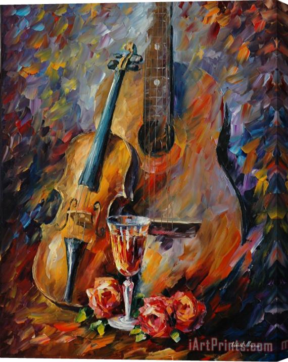 Leonid Afremov Guitar And Violin Stretched Canvas Print / Canvas Art