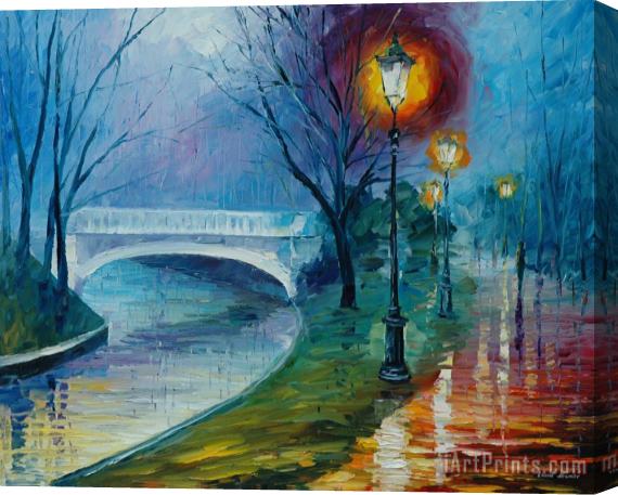Leonid Afremov Misty Bridge Stretched Canvas Print / Canvas Art