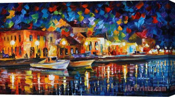 Leonid Afremov Night Riverfront Stretched Canvas Print / Canvas Art