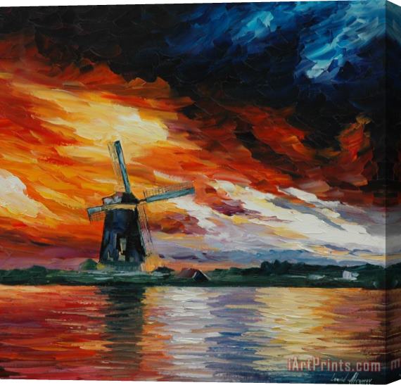 Leonid Afremov Windmill Holland Stretched Canvas Painting / Canvas Art