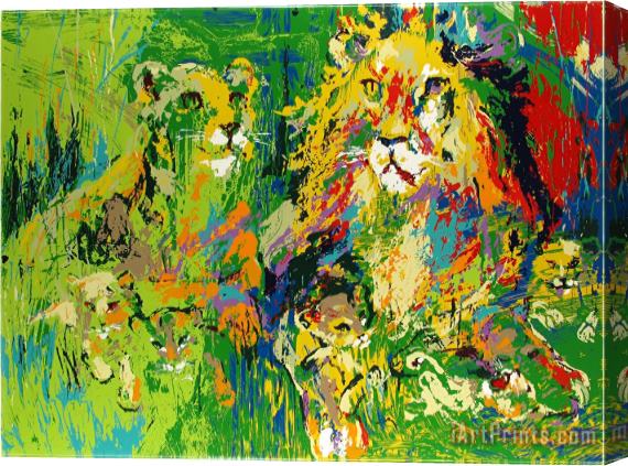 Leroy Neiman Lion Family Stretched Canvas Print / Canvas Art