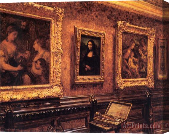 Louis Beroud Mona Lisa at The Louvre Stretched Canvas Print / Canvas Art