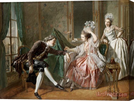 Louis Rolland Trinquesse An Elegant Interior with Two Ladies And a Gentleman Stretched Canvas Print / Canvas Art