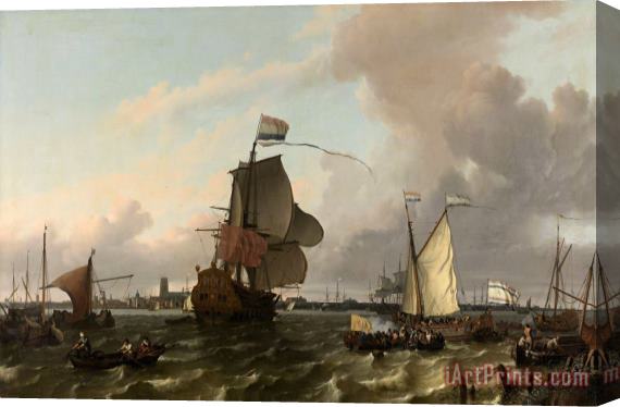 Ludolf Backhuysen The Man of War Brielle on The River Maas Off Rotterdam Stretched Canvas Painting / Canvas Art