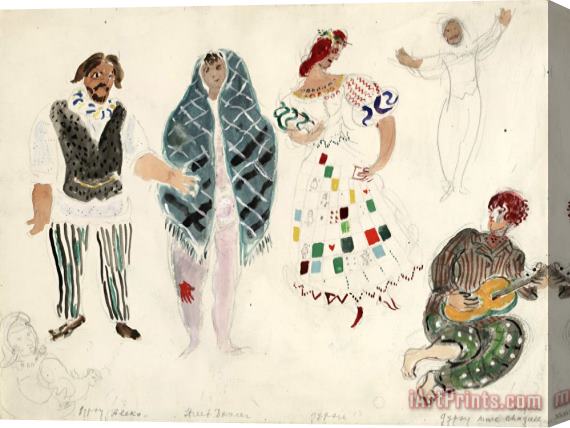 Marc Chagall A Street Dancer And Gypsies, Costume Design for Aleko (scene Ii). (1942) Stretched Canvas Print / Canvas Art