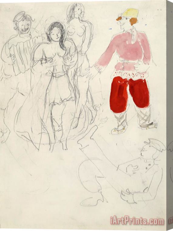 Marc Chagall Bathers And Youths, Sketch for The Choreographer for Aleko (scene Iii). (1942) Stretched Canvas Painting / Canvas Art