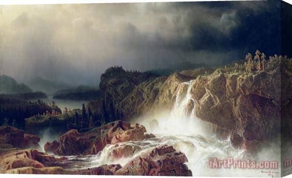 Marcus Larson Rocky Landscape With Waterfall In Smaland Stretched Canvas Painting / Canvas Art