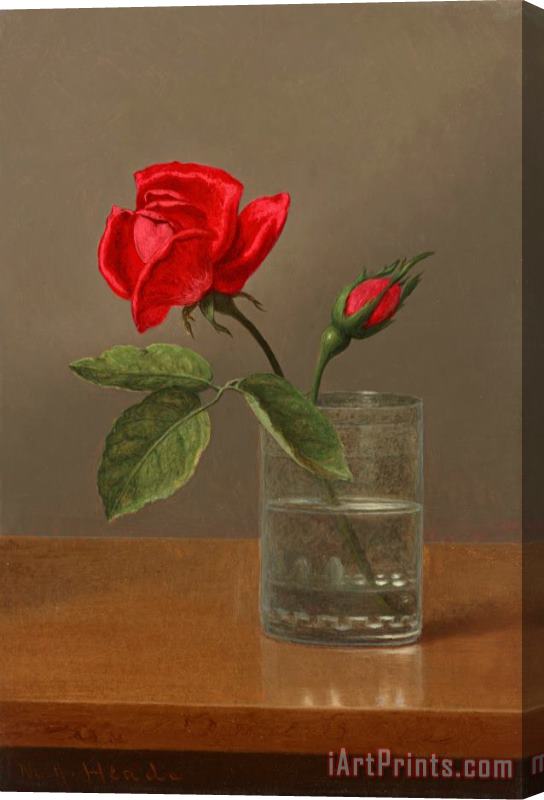 Martin Johnson Heade Red Rose And Bud in a Tumbler on a Shiny Table Stretched Canvas Print / Canvas Art