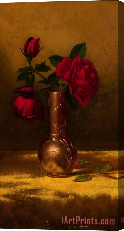 Martin Johnson Heade Red Roses in a Japanese Vase on a Gold Velvet Cloth 2 Stretched Canvas Painting / Canvas Art