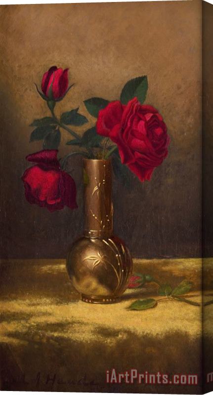 Martin Johnson Heade Red Roses in a Japanese Vase on a Gold Velvet Cloth Stretched Canvas Print / Canvas Art