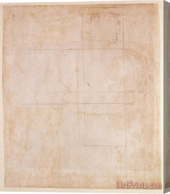 Michelangelo Buonarroti Architectural Sketch Pencil on Paper Recto Stretched Canvas Painting / Canvas Art