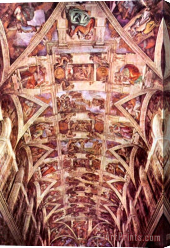 Michelangelo Buonarroti Ceiling Fresco of Creation in The Sistine Chapel General View Art Poster Stretched Canvas Print / Canvas Art