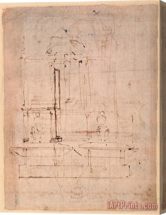 Michelangelo Buonarroti Design for The Tomb of Pope Julius II 1453 1513 Brown Ink on Paper Verso Stretched Canvas Painting / Canvas Art