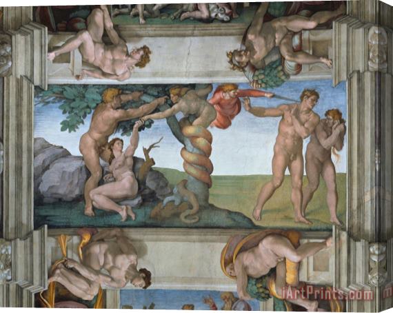 Michelangelo Buonarroti Fall of Mankind And Expulsion From Paradise Ceiling Painting in The Sistine Chapel Stretched Canvas Painting / Canvas Art