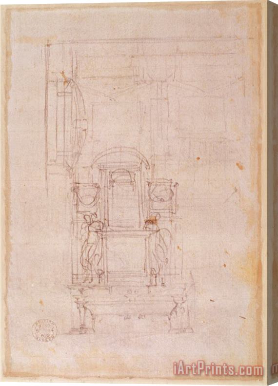 Michelangelo Buonarroti Preparatory Drawing for The Tomb of Pope Julius II 1453 1513 Charcoal on Paper Verso Stretched Canvas Print / Canvas Art