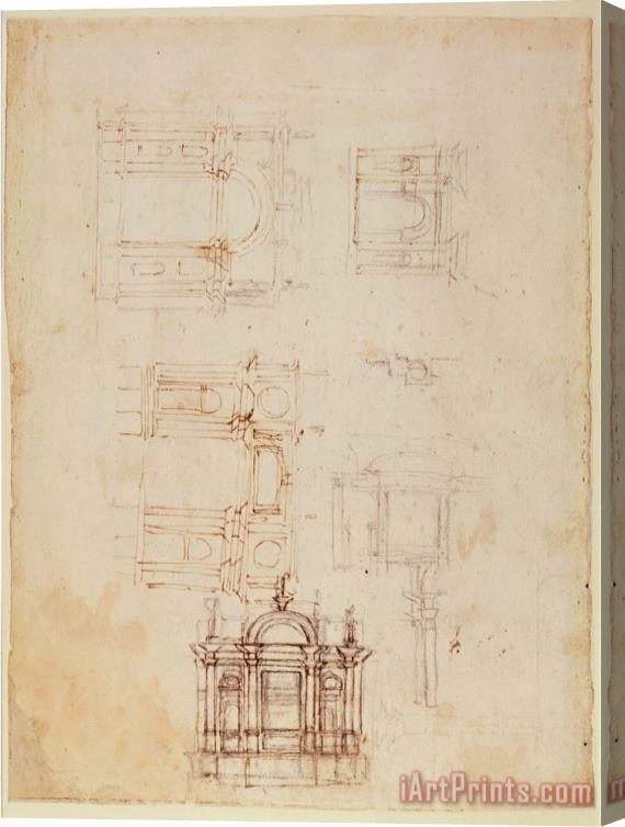Michelangelo Buonarroti Studies for Architectural Composition in The Form of a Triumphal Arch C 1516 Stretched Canvas Print / Canvas Art