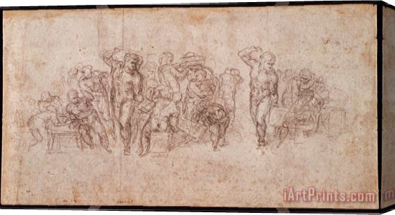 Michelangelo Buonarroti Study of Figures for a Narrative Scene Black Chalk on Paper Recto for Verso See 191764 Stretched Canvas Print / Canvas Art