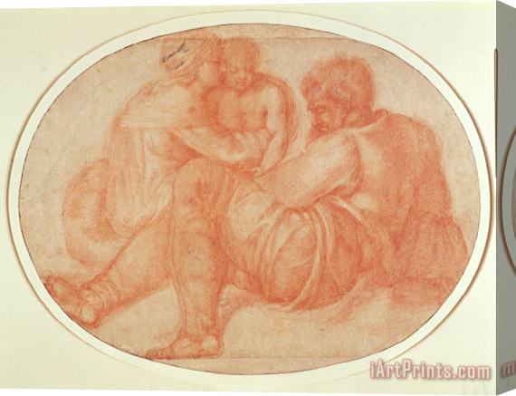 Michelangelo Buonarroti Study of The Holy Family Red Chalk on Paper Stretched Canvas Painting / Canvas Art