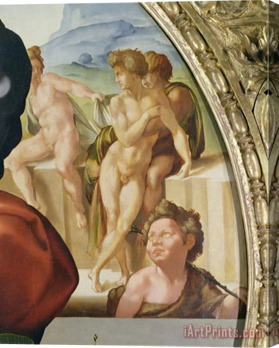 Michelangelo Buonarroti The Holy Family with St John Showing Nude Figures in The Background 1504 05 Detail Stretched Canvas Print / Canvas Art