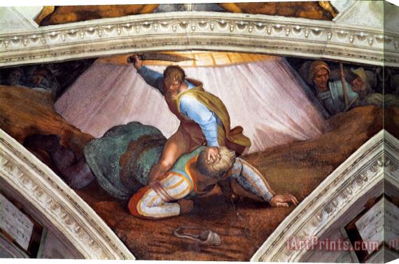 Michelangelo Buonarroti The Sistine Chapel Ceiling Frescos After Restoration David And Goliath Stretched Canvas Painting / Canvas Art