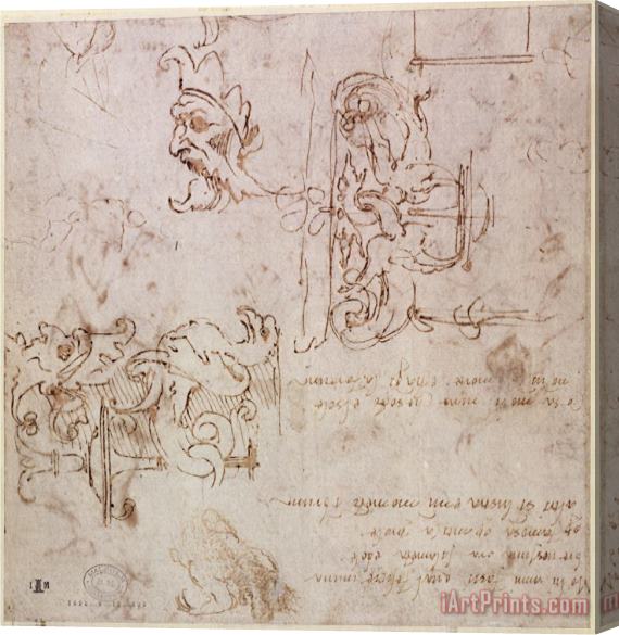 Michelangelo Buonarroti W 3v Roughly Sketched Designs for Furniture And Decorations Stretched Canvas Print / Canvas Art