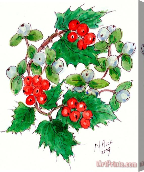 Nell Hill Mistletoe And Holly Wreath Stretched Canvas Painting / Canvas Art